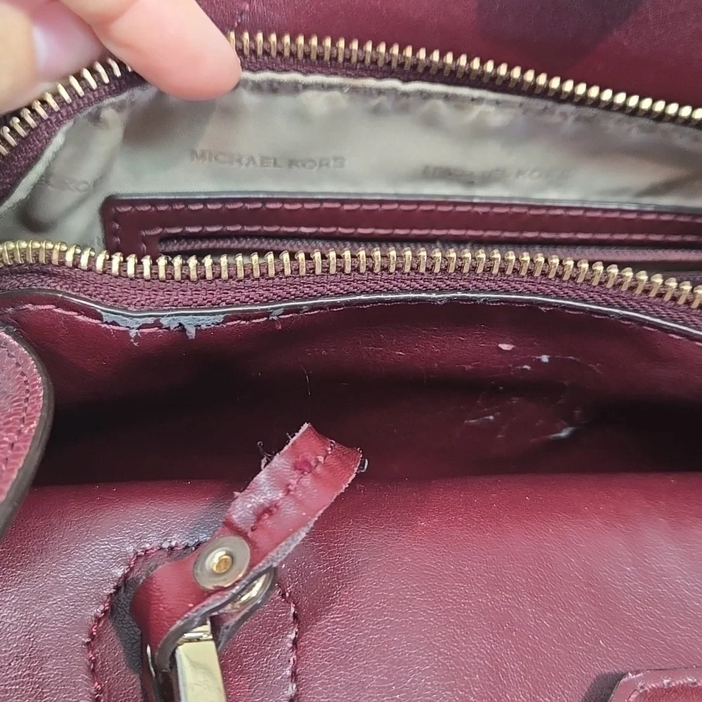 Michael Kors Women Burgundy Leather Tote Bag Crossbody Tote